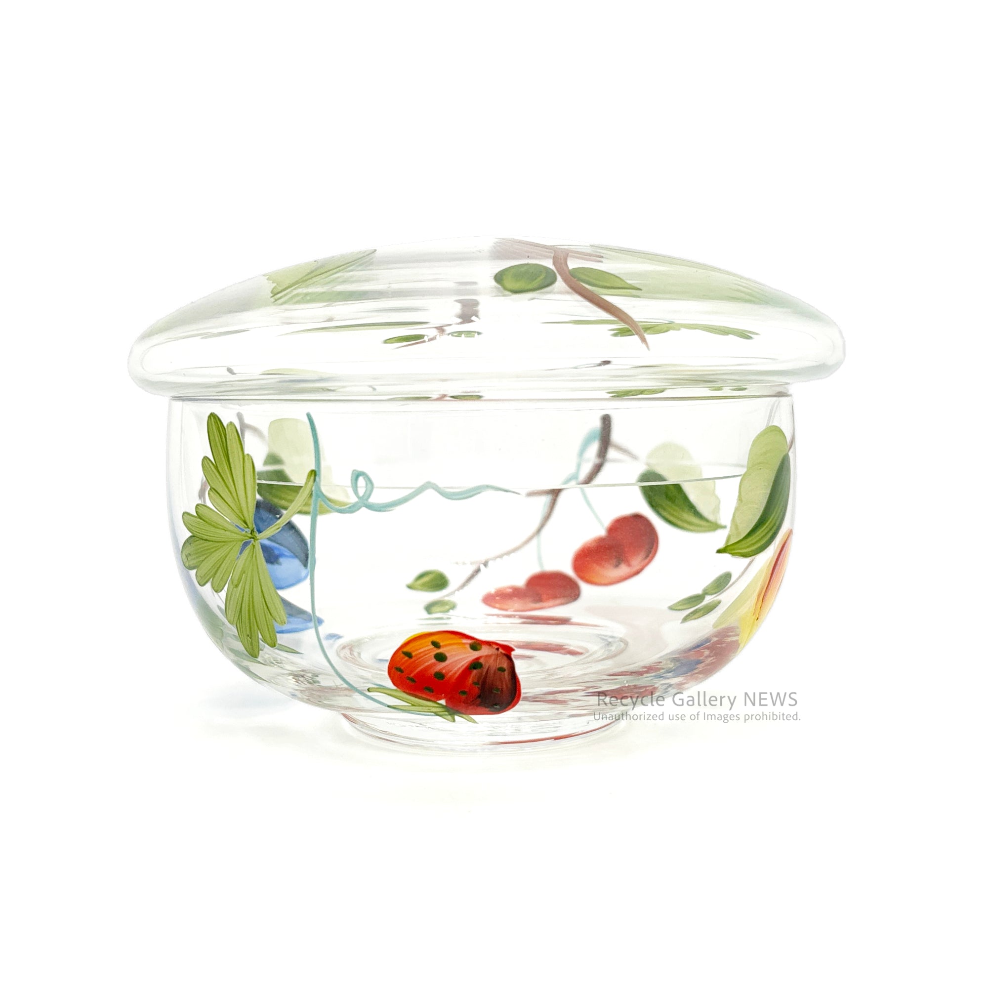 Felunion Fruit-patterned glass candy pot / small item container Hungary / フェルニオン フルーツ柄 キャンディポット ガラス 小物入れ ハンガリー