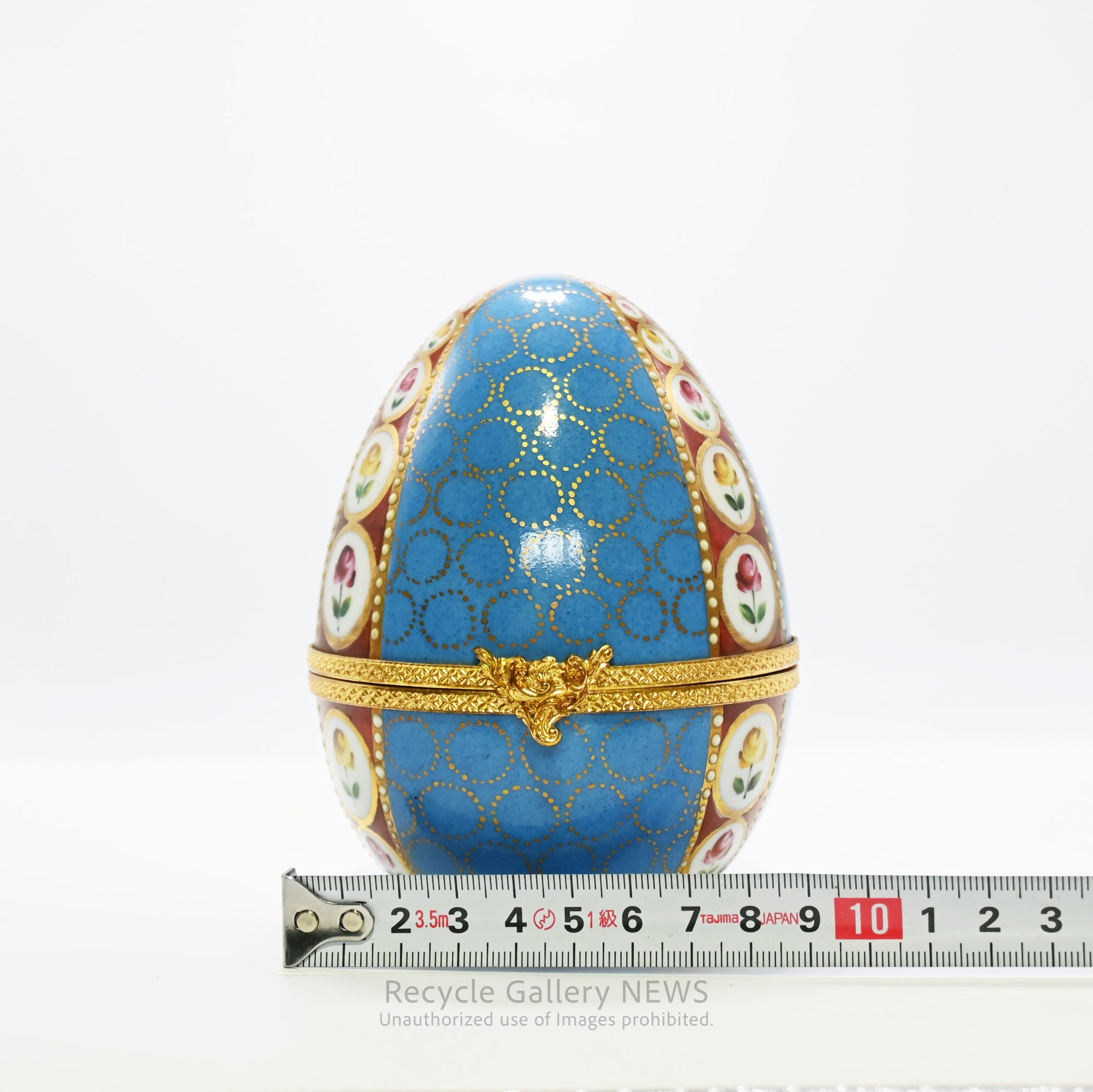 France Limoges Egg-shaped trinket box High-quality Porcelain Brass / フランス リモージュ 卵型小物入 高級陶磁器 真鍮