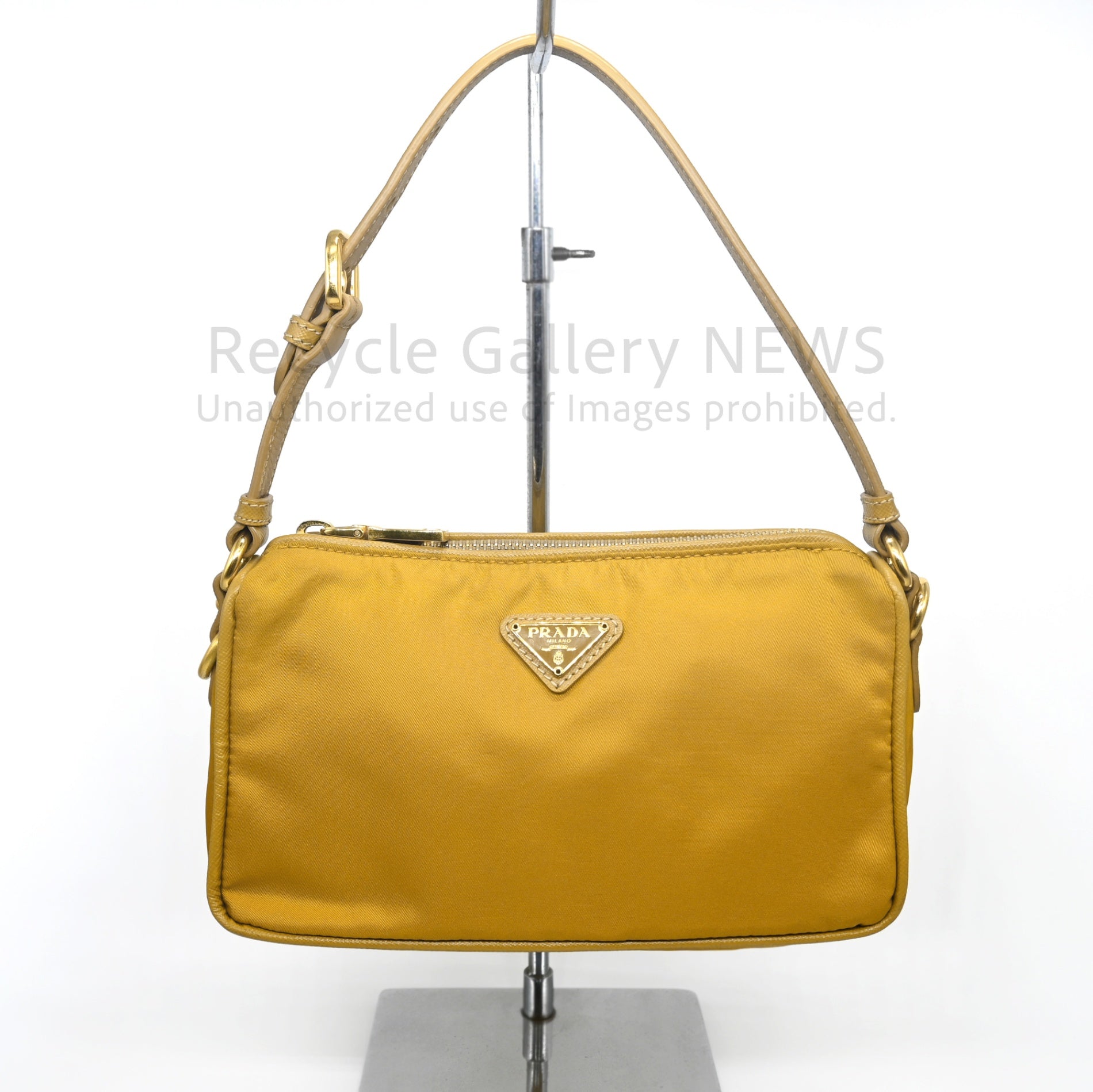 PRADA Triangle Logo Nylon Mini Pouch Mustard Yellow / プラダ ナイロンポーチ ミニバッグ ハンドバッグ マスタードイエロー