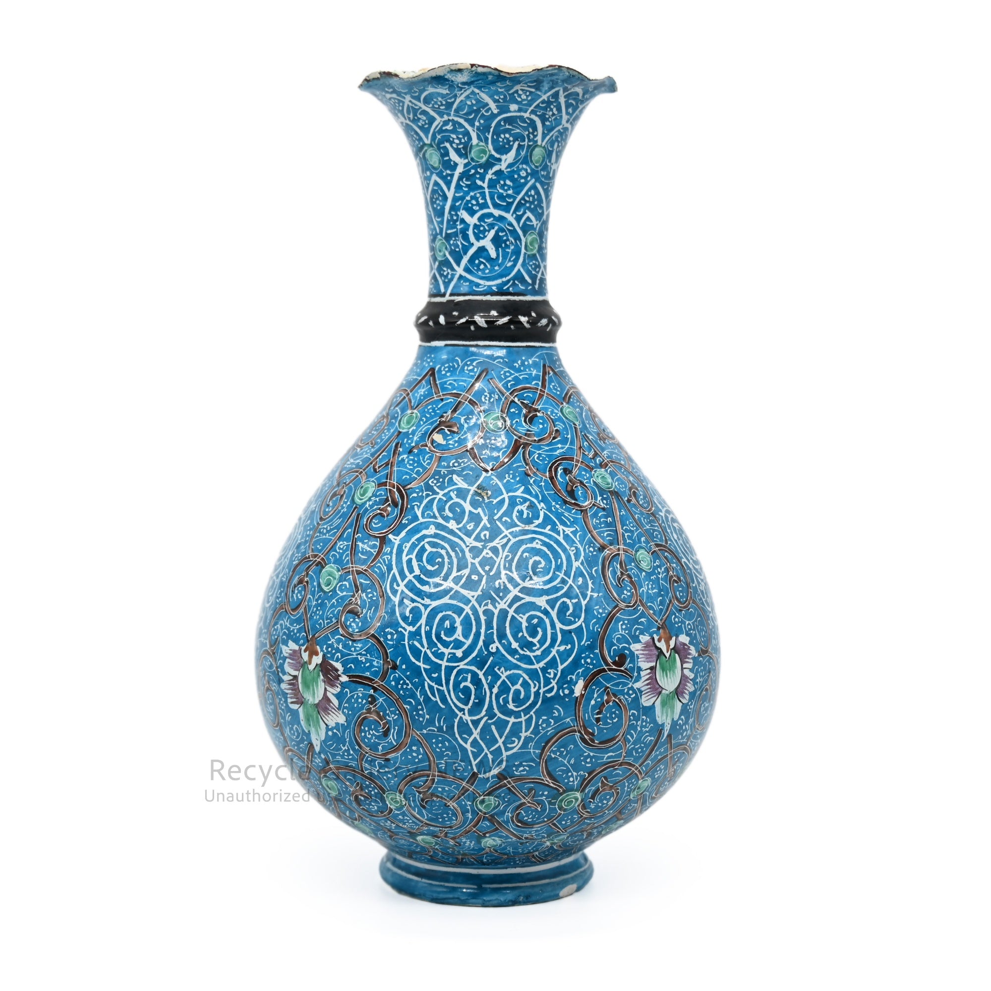 Vintage Oriental Floral Cloisonné Style Bud Vase Blue / 七宝風 唐草文様 花瓶 一輪挿し ターコイズブルー 青 オリエンタル アジアン
