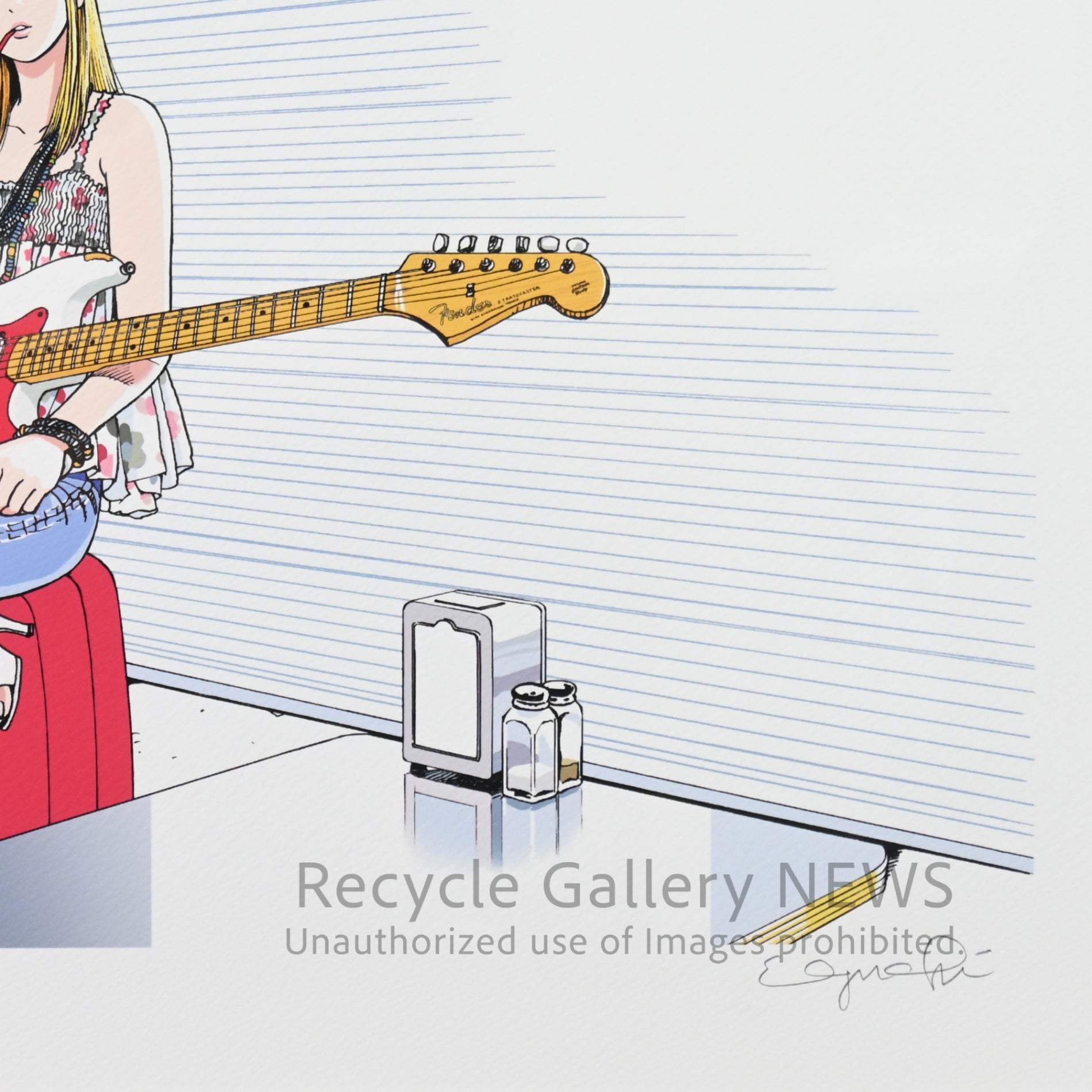 Hisashi Eguchi "Stop!! Hibari-kun! Stratocaster" Lithograph High-Definition Giclée Print Japanese Pop Art / 江口寿史 ”ストップ!!ひばりくん! ストラトキャスター” リトグラフ 高精細ジークレー版画 日本 ポップアート