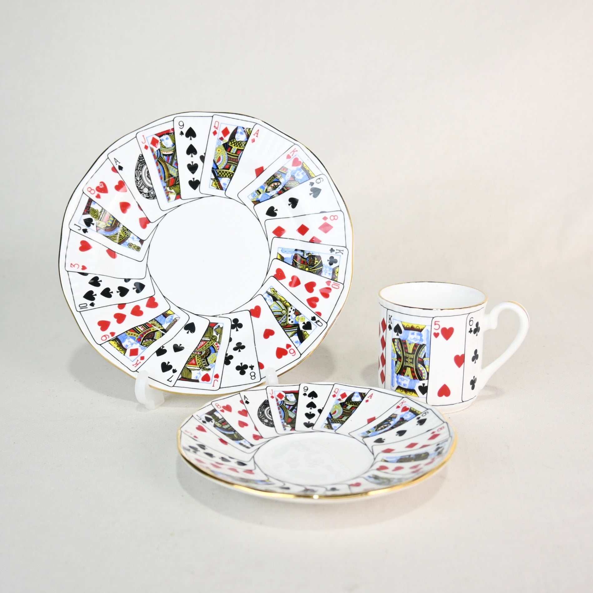 Elizabethann Cut for Coffee Demitasse trio set Playing cards Design UK Vintage / エリザベスアン トランプ柄 デミタスカップ トリオセット 英国ヴィンテージ