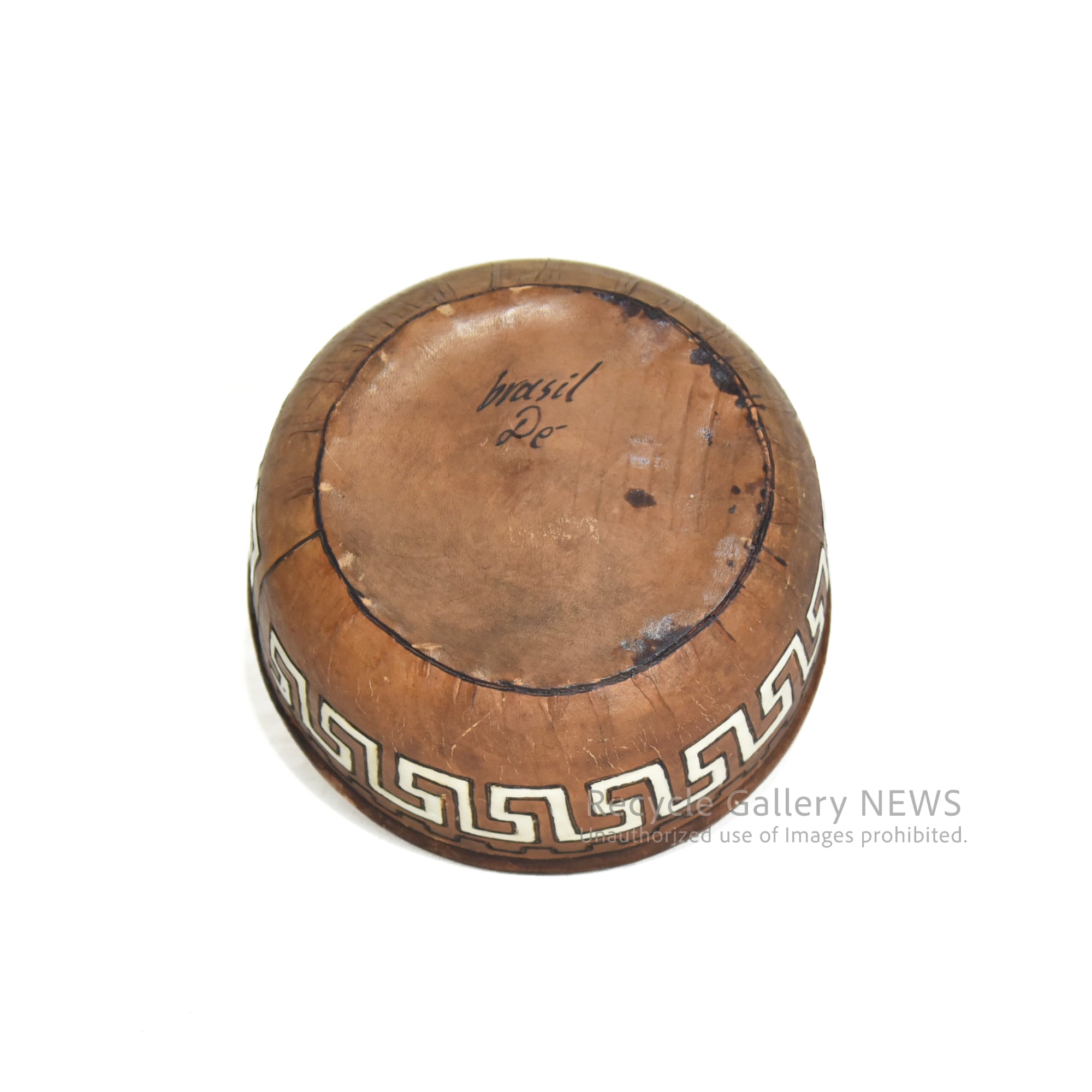 Leather cover Ceramic bowl Brazil Fork art Midcentury / 陶器 レザーカバー ボウル ブラジル製 フォークアート ミッドセンチュリー