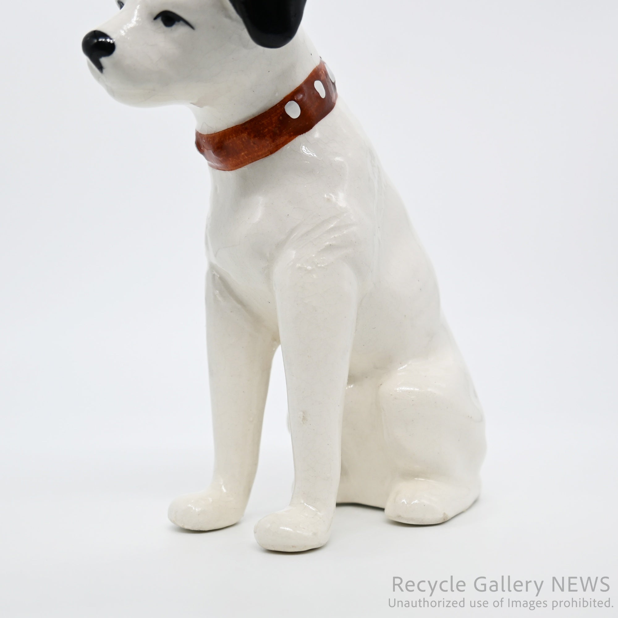 His Master's Voice "Nipper" Hand-Painted Ceramic Dog Figurine Miniature Victor White / 『主人の声』ビクター犬 ニッパー ハンドペイント 陶器フィギュリン ミニチュア オブジェ 犬の置物 オーディオ レトロ 白