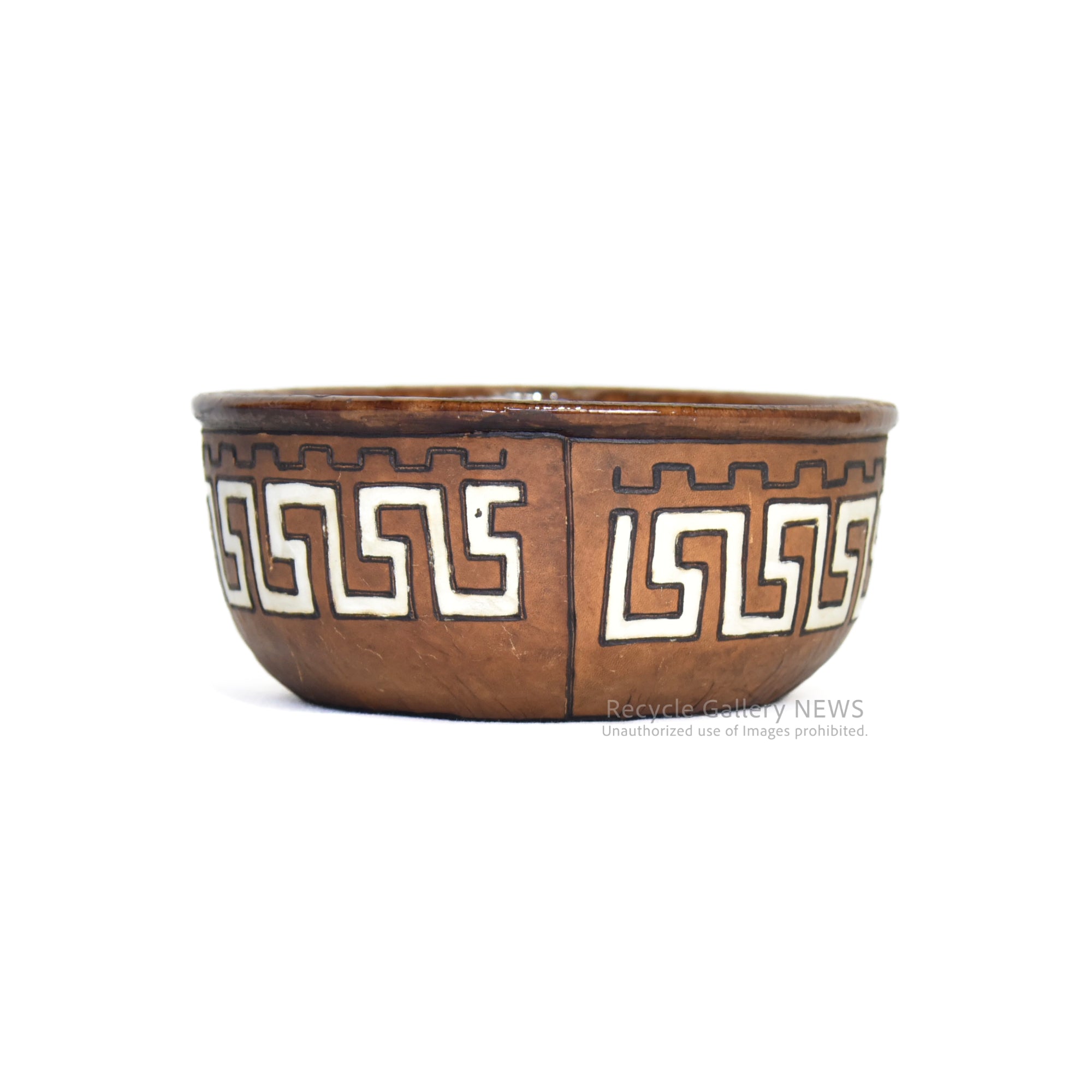 Leather cover Ceramic bowl Brazil Fork art Midcentury / 陶器 レザーカバー ボウル ブラジル製 フォークアート ミッドセンチュリー