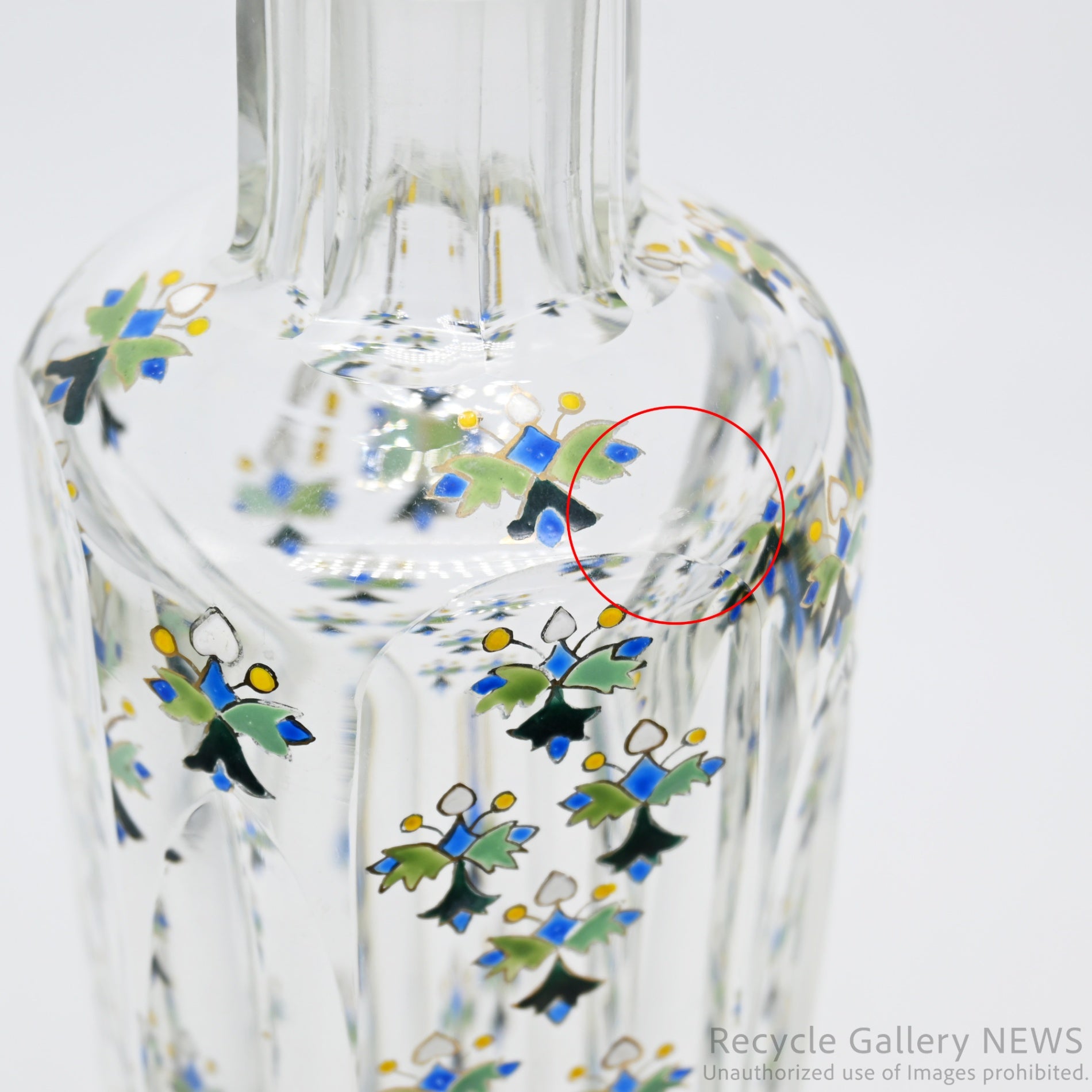 Vintage Yosai Art Glass Floral Vase / 窯彩硝子 花器 フラワーベース 小花柄 クリア レトロ