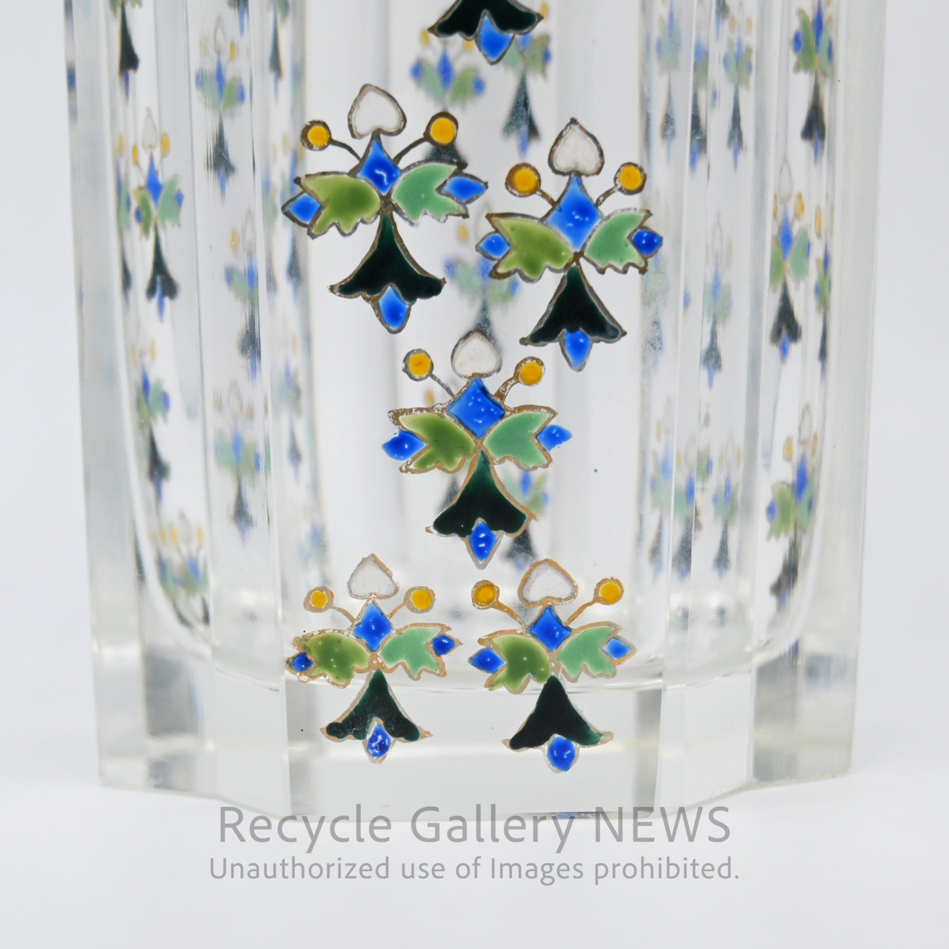 Vintage Yosai Art Glass Floral Vase / 窯彩硝子 花器 フラワーベース 小花柄 クリア レトロ
