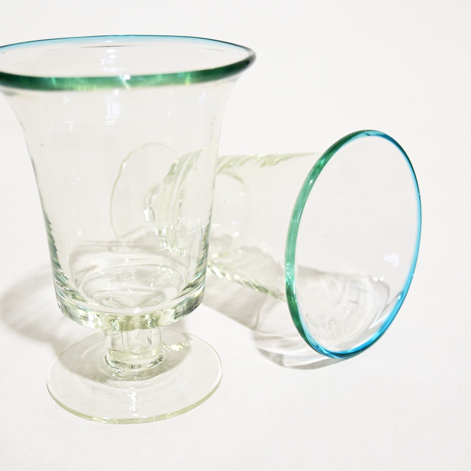 Vintage Japanese Blown glass Blue&Clear Ice Cup Parfait Glass / ヴィンテージ 和ガラス 吹きガラス 青＆透明 氷コップ パフェグラス